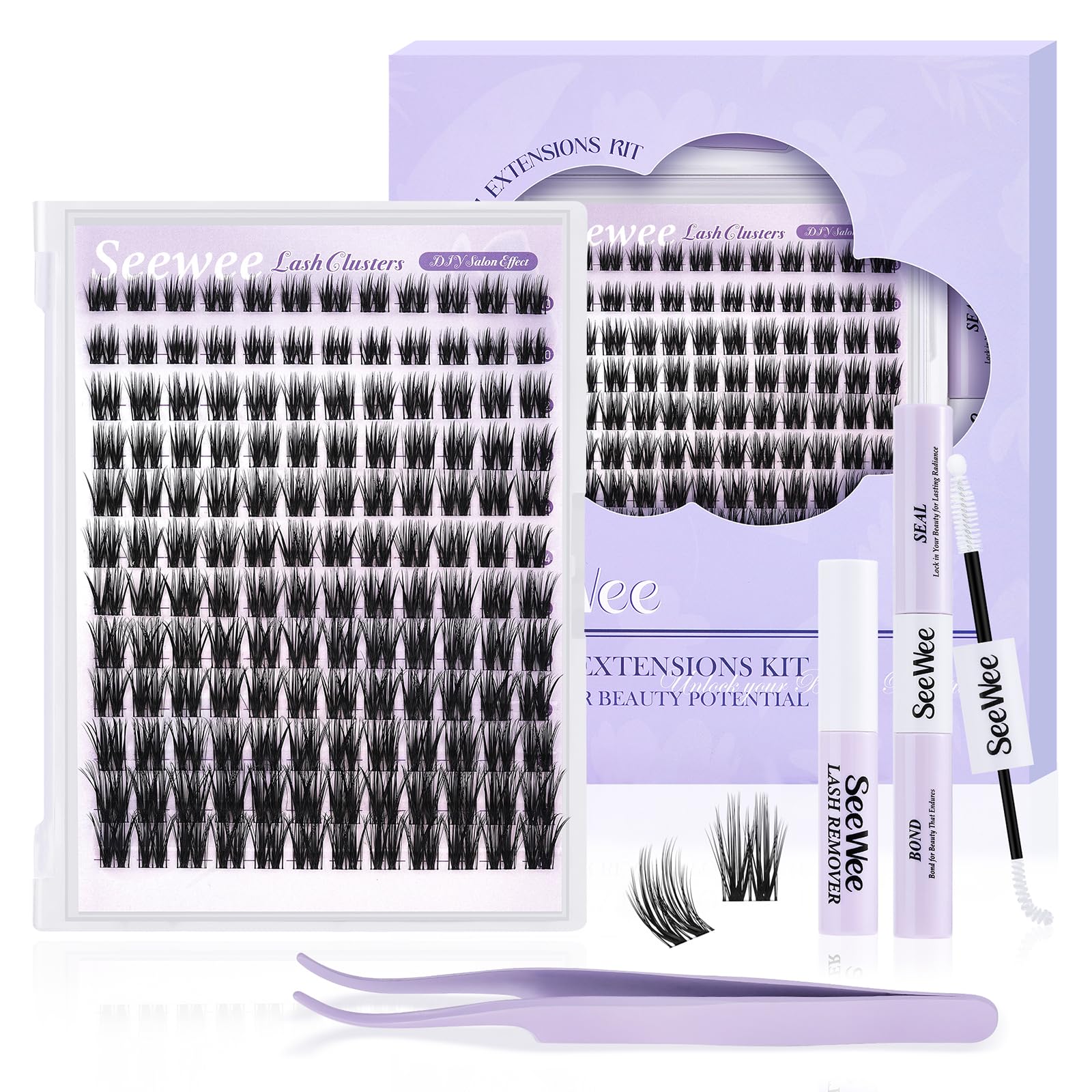 Seewee Lash Extension Kit 144 Individual Lashes Clusters D Curl Wispy